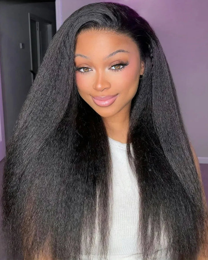 eulair 13x4 6x4 Wear Go Wig Drawstring Kinky Straight Wigs Pre Plucked Lace Frontal Human Hair Wigs