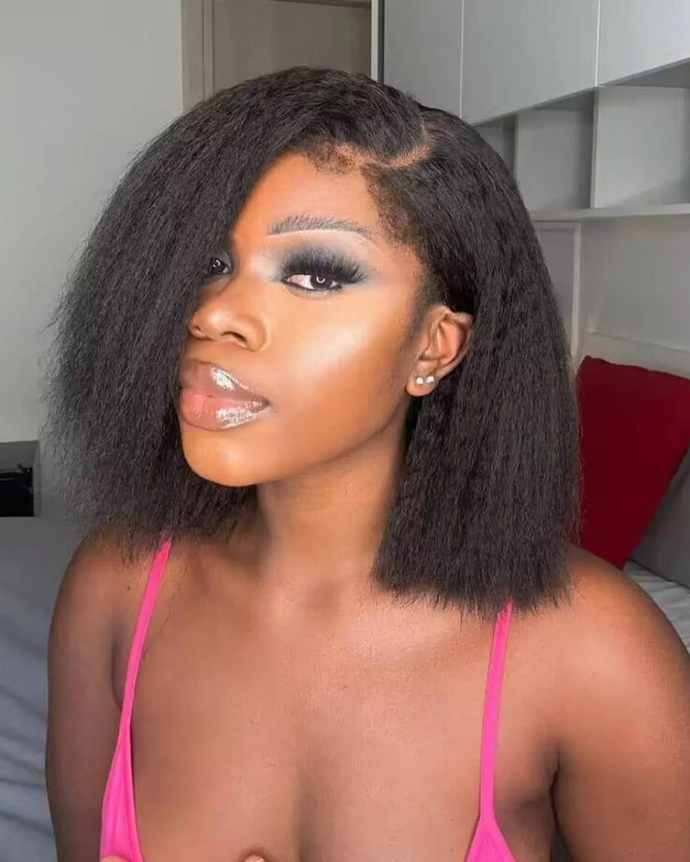 eullair 4C Edges Hairline Kinky Straight Glueless 6×4 Gluless Lace Short Bob Wig|200% Density
