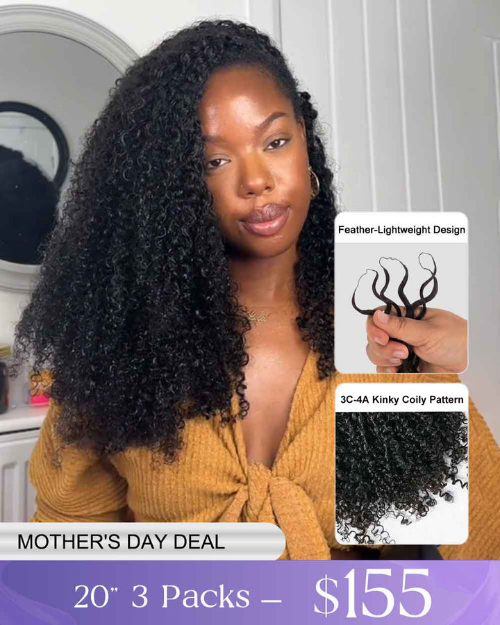 eullair Feather Crochet Curly Hair - 3C-4A Kinky Coily 100% Human Hair Pre-Looped