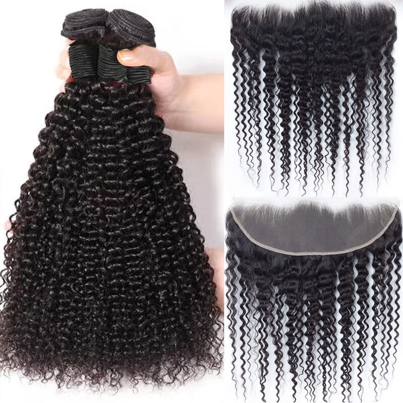 eullair Kinky Curly Hair Bundles With Closure 3/4 PCS With 4x4 5x5 2x6 Lace Closure