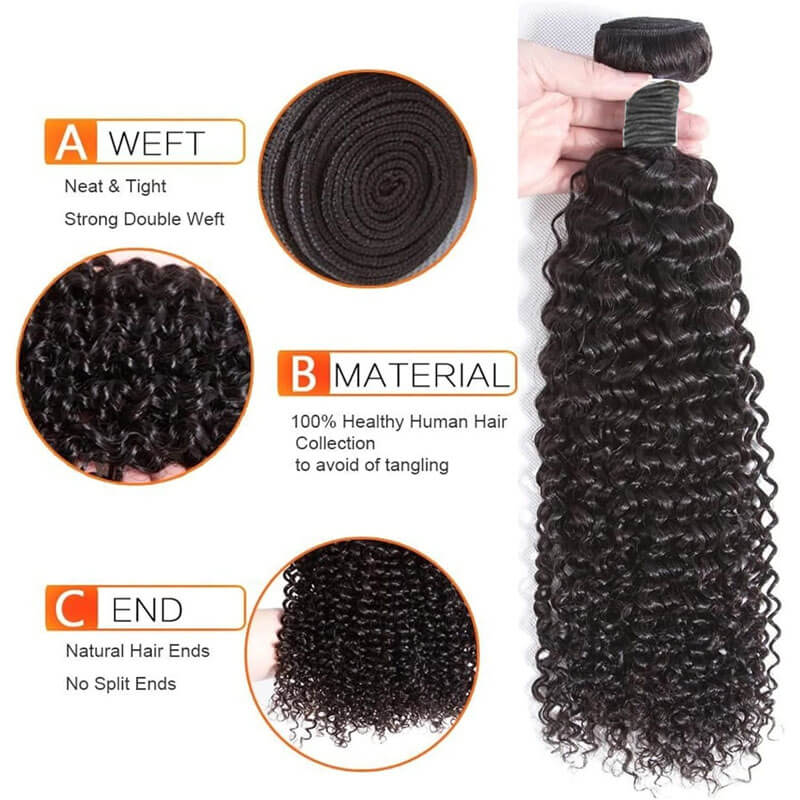 eullair Kinky Curly Hair Bundles With Closure 3/4 PCS With 4x4 5x5 2x6 Lace Closure