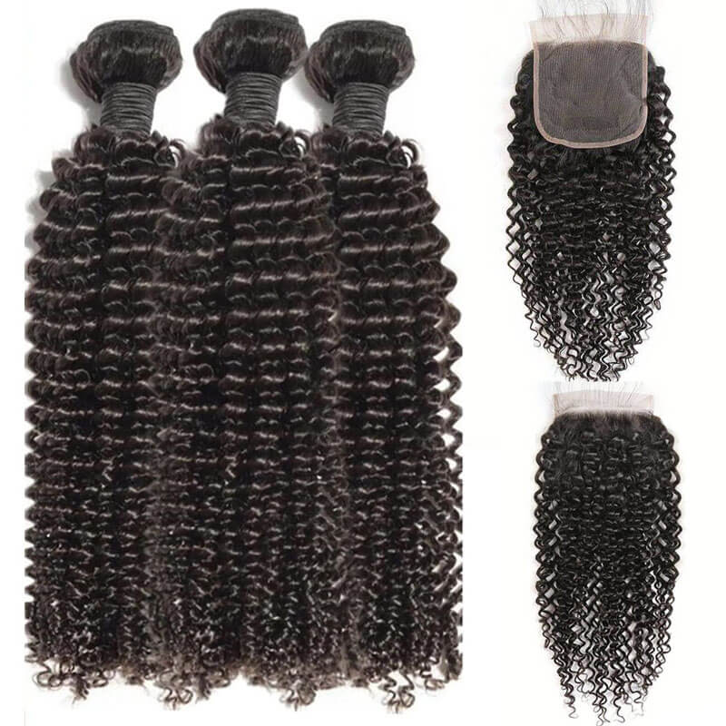 eullair Kinky Curly Hair Bundles With Closure 3/4 PCS With 4x4 5x5 2x6 Lace Closure
