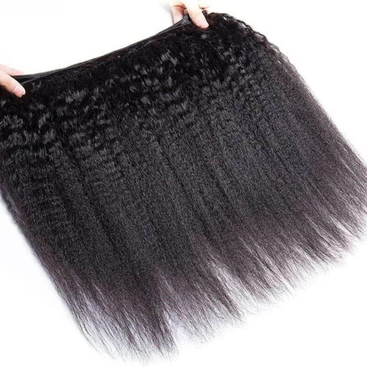 eullair Kinky Straight Hair Bundles Deal 10A Human Virgin Hair Weft 3/4 Bundles