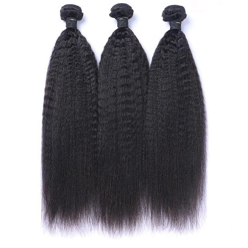 eullair Kinky Straight Hair Bundles Deal 10A Human Virgin Hair Weft 3/4 Bundles