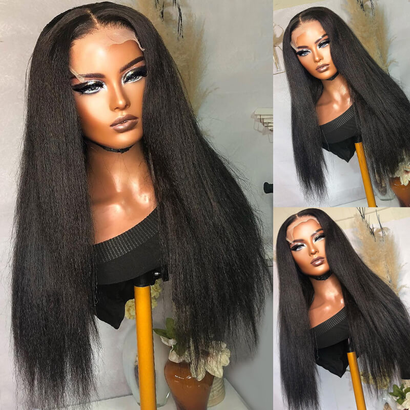 New Arrival Kinky Straight Wigs Pre Plucked Lace Frontal Human Hair Wigs