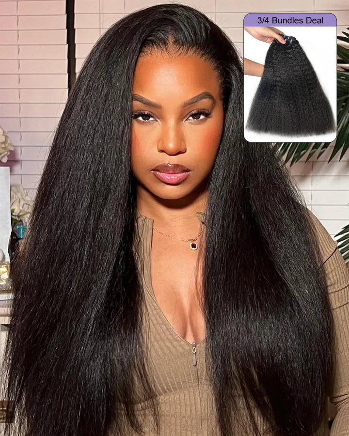 eullair Kinky Straight 15A Real Raw Hair Human Hair Bundles Deal Virgin Hair Weave 3/4 Bundle