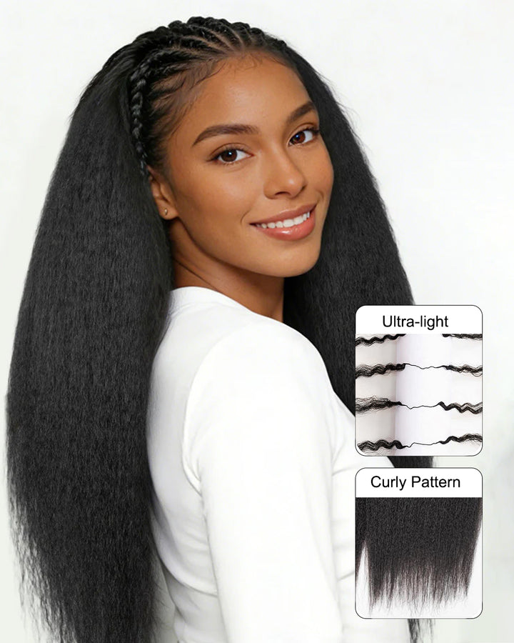 eullair Kinky Straight Human Hair Feather Crochet Extensions - Pre-Looped For Miracle Knots