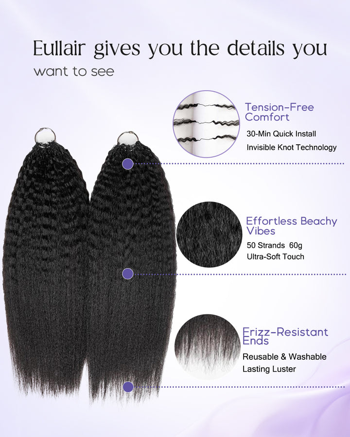 eullair Kinky Straight Human Hair Feather Crochet Extensions - Pre-Looped For Miracle Knots