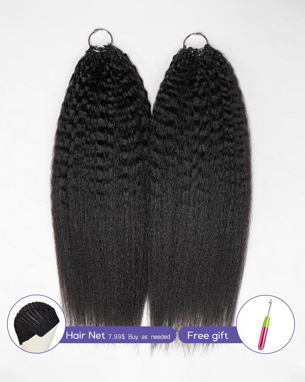 eullair Kinky Straight Human Hair Feather Crochet Extensions - Pre-Looped For Miracle Knots