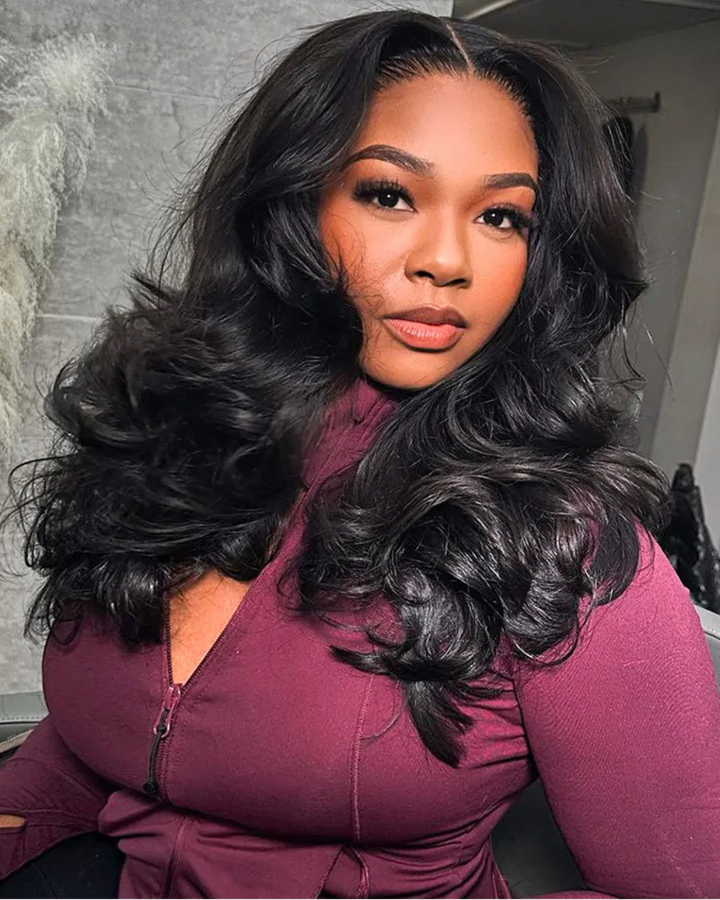 Butterfly Layered Cut Loose Way Wig With Curtain Bangs eullair Body Wave Pre Cut Lace Human Hair Wig
