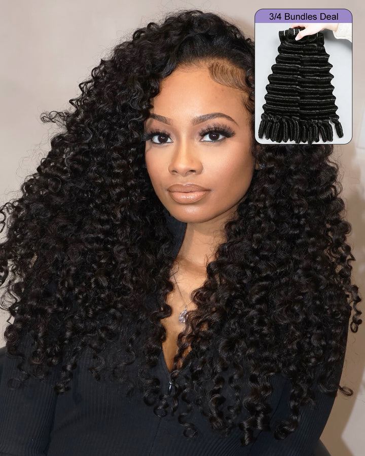 eullair 15A Burmese Loose Deep Wave With Spiral Ends Raw Human Hair Bundles Virgin Unprocessed Raw 100% Human Hair Extensions