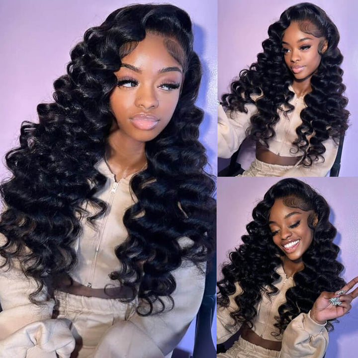 Vintage Style Romantic Realistic Look | eullair Transparent Lace Front Wig Loose Deep Wave Human Hair Wigs