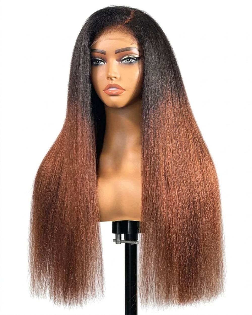 eullair 1B Ombre Brown 4C Edge Kinky Straight Lace Frontal & 360 Lace Wig Invisiable Lace Natural Hair Curly Hairline