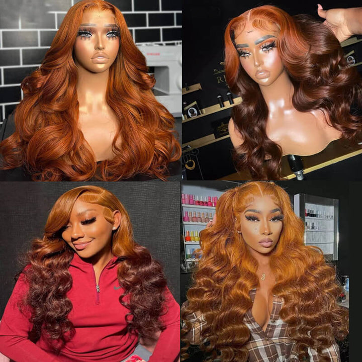 eullair Ombre Ginger Orange Brown Body Wave Wig Lace Frontal Loose Deep Wave Human Hair Wigs Transparent Lace Pre Plucked
