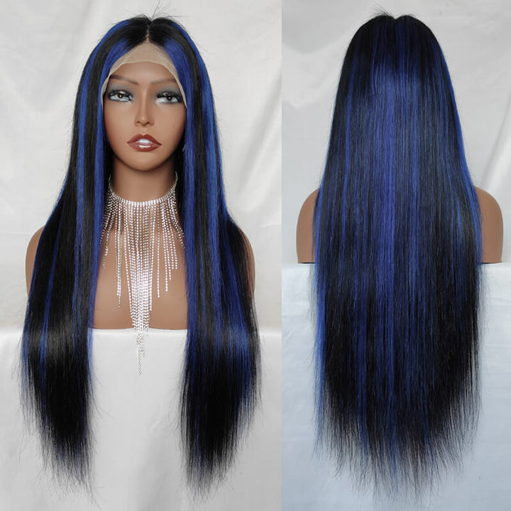 New Peekaboo Highlights Unit! eullair Red/Blue/Green Balayage Highlight Piano Color Straight Lace Frontal Wig For Women