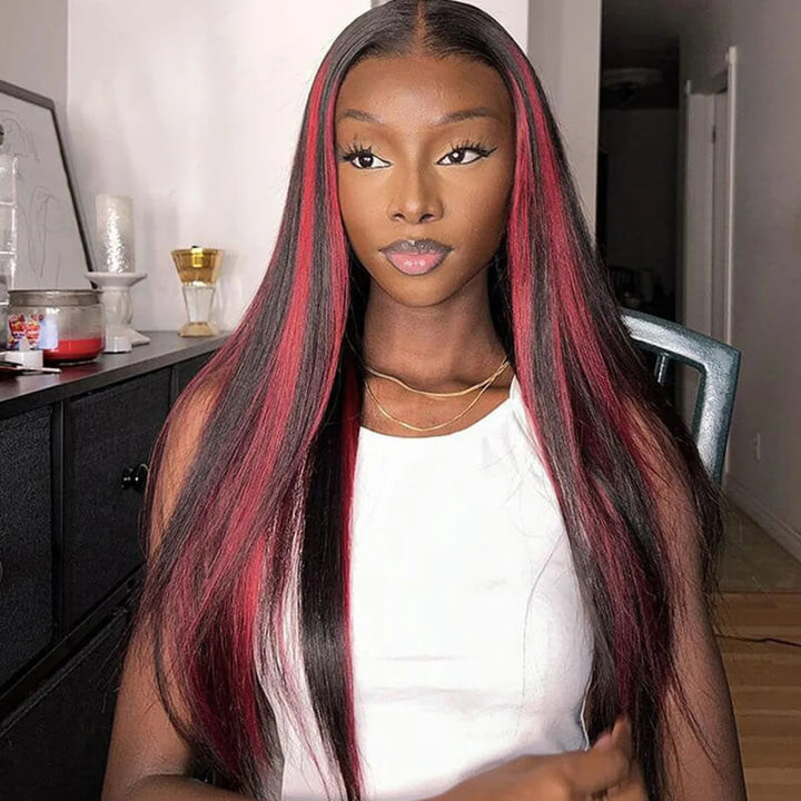 New Peekaboo Highlights Unit! eullair Red/Blue/Green Balayage Highlight Piano Color Straight Lace Frontal Wig For Women