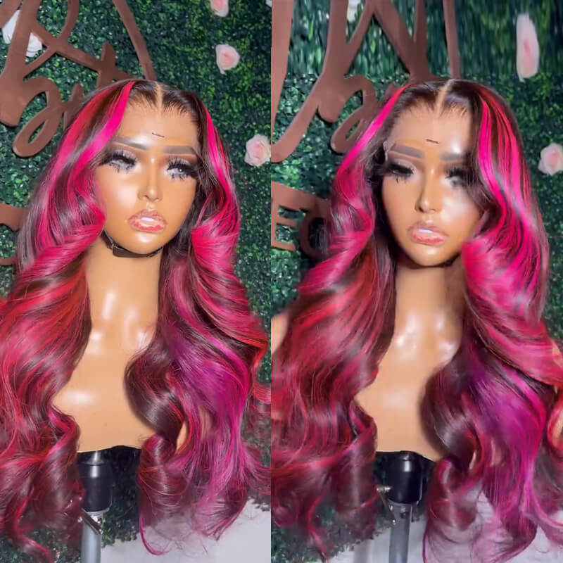 Piano Color Peakboo Highlights! eullair Body Wave Balayage Highlights Green/Pink/Red/Blue/Orange Lace Frontal Wig