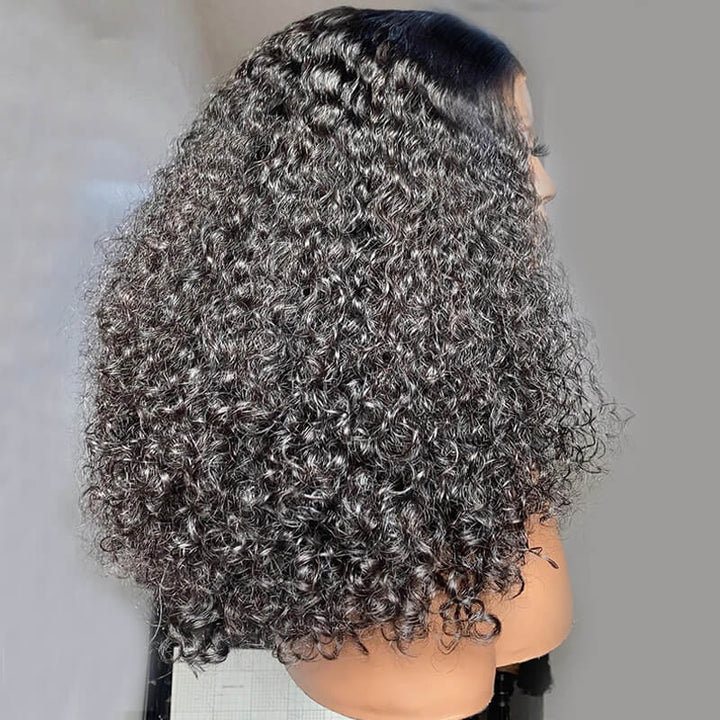 eullair Super Double Drawn Pixie Curly Human Hair 13x4 Lace Frontal Wig Full Ends Pre Plucked 250% Density
