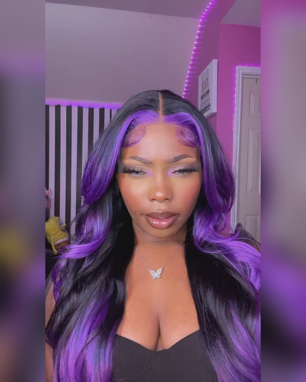 eullair Colored Skunk Stripe Ombre Highlight Body Wave 13x4 Lace Frontal Human Hair Wigs 180% Density