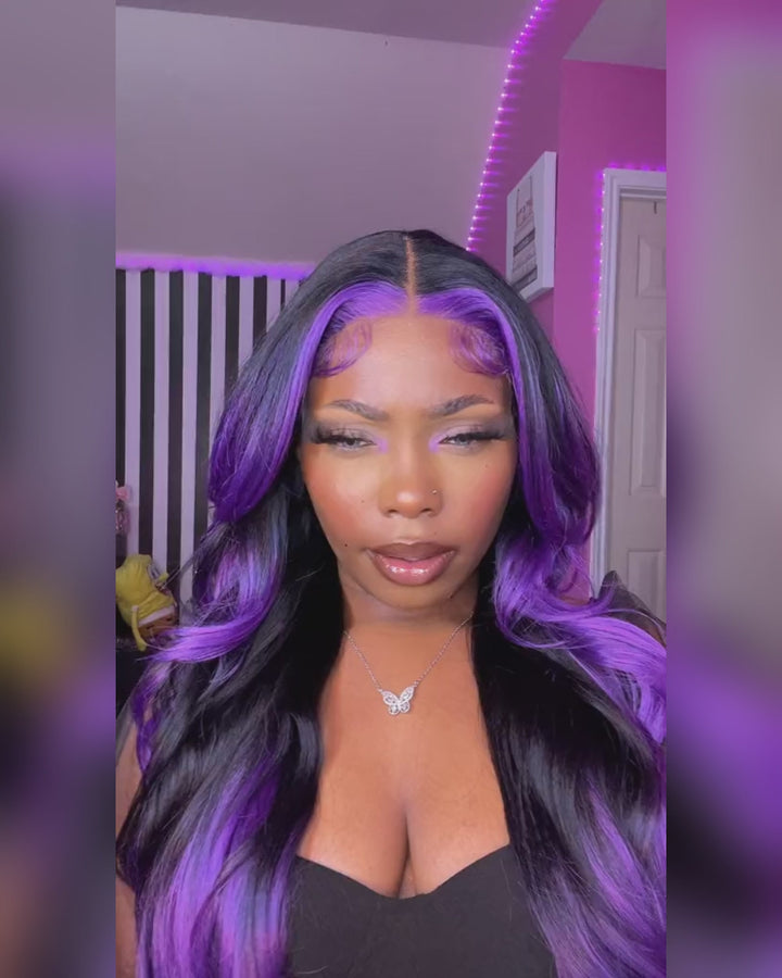 eullair Colored Skunk Stripe Ombre Highlight Body Wave 13x4 Lace Frontal Human Hair Wigs 180% Density