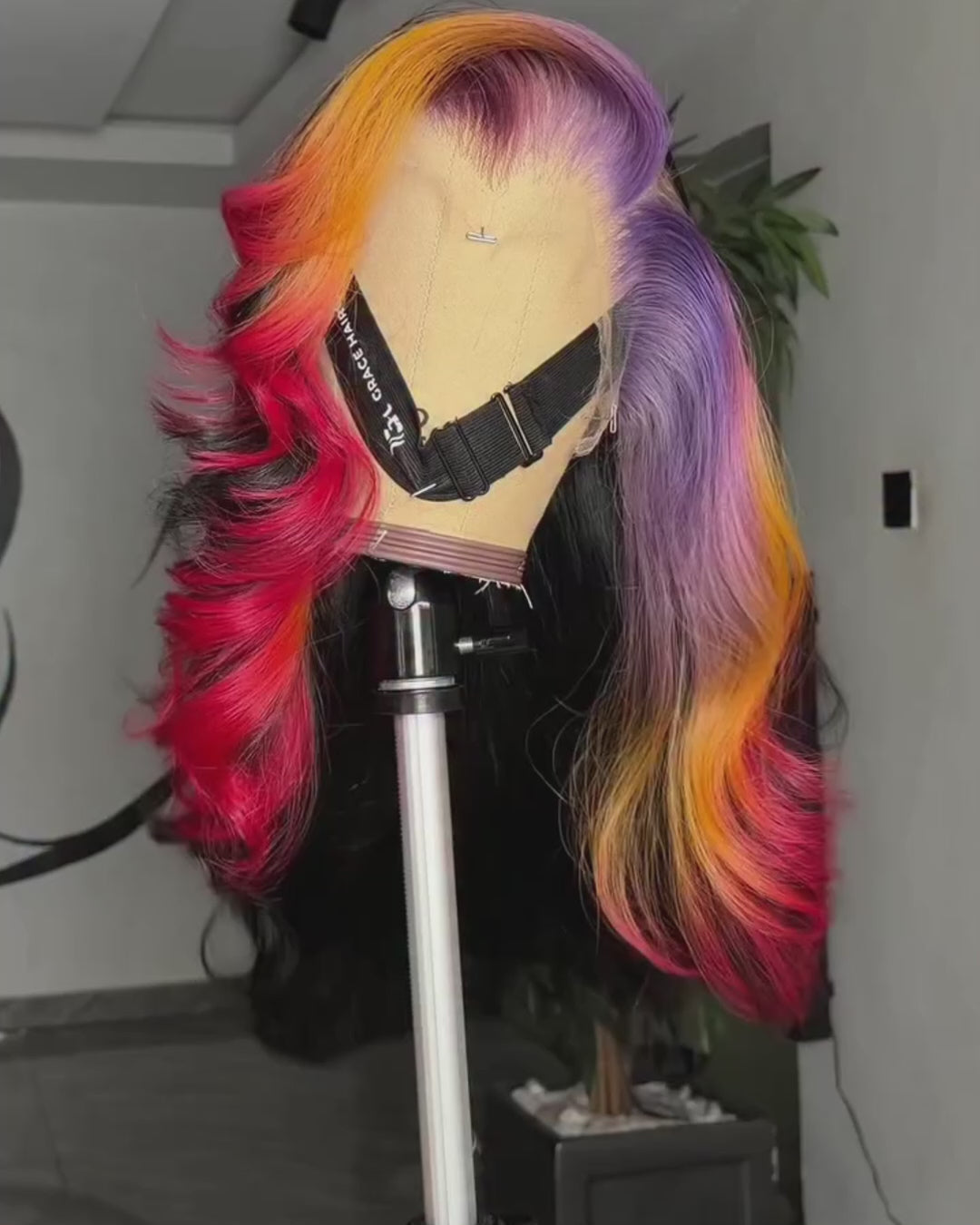 eullair Multi Colored 1B Wavy with Red Purple Ginger Highlight Body Wave Lace Frontal Wigs Pre Plucked Hairline