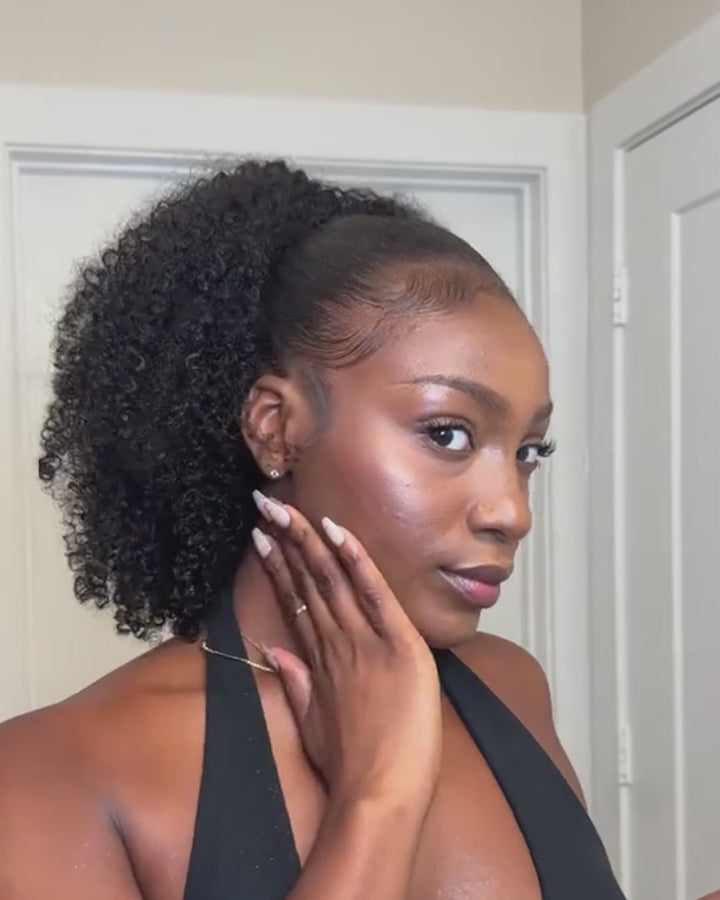 eullair Kinky Curly 3C-4A Human Hair Drawstring Ponytail Curly Hair Extensions For Black Women