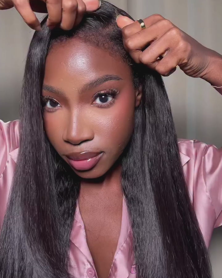 eullair Kinky Straight 4C Edges Invisi Strap Snug Fit Laid Flat 360 Transparent Lace Wig with Curly Baby Hair All