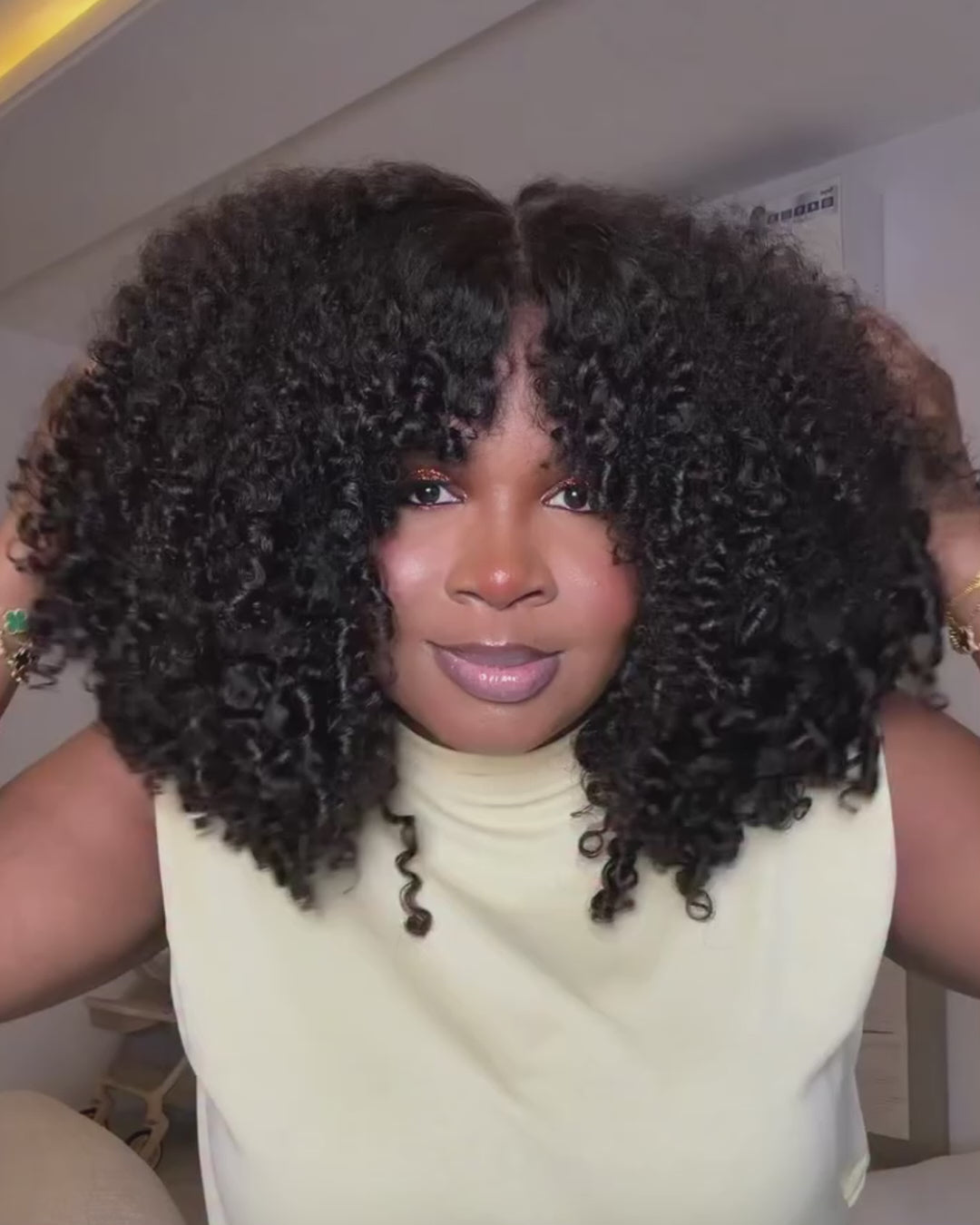 eullair Small Burmese Curly 4x6 Lace Glueless Wig with Finger Coil Ends Put On & Go Human Hair Wig