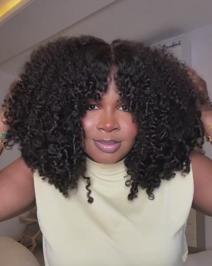 eullair Small Burmese Curly 4x6 Lace Glueless Wig with Finger Coil Ends Put On & Go Human Hair Wig
