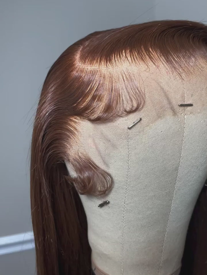 eullair Ginger Brown Bob Wig With Drawstring Wigs 13x4 Frontal Lace Human Hair Wigs Pre Colored
