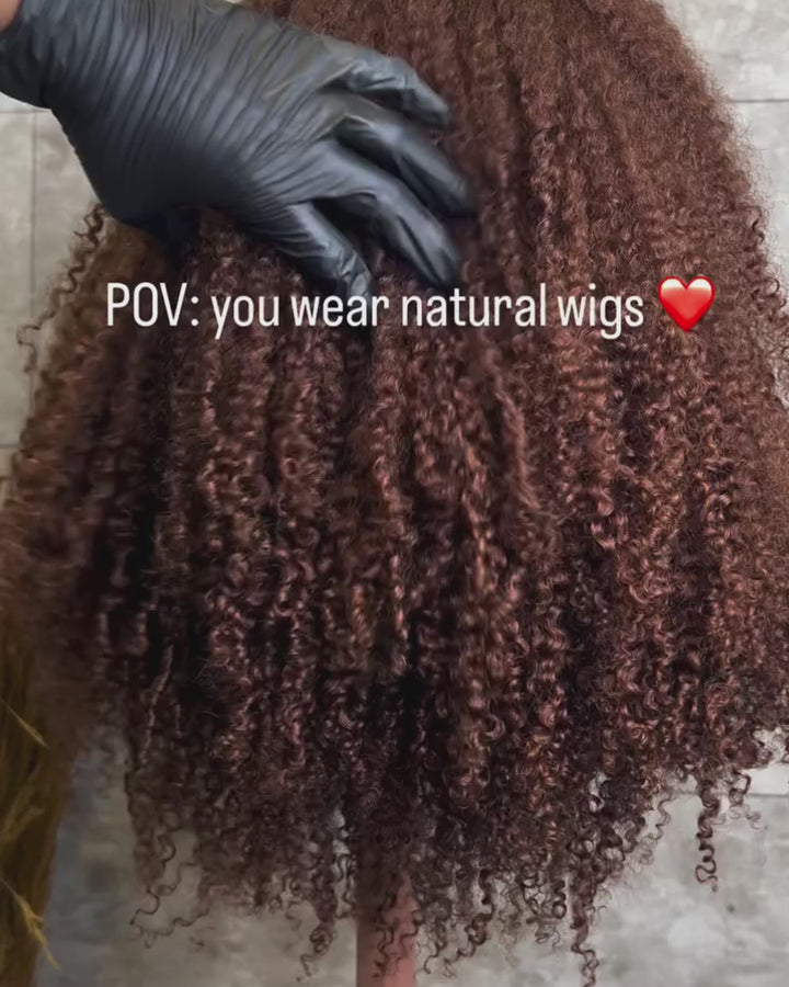 eullair Ginger Brown 4C Kinky Curly 360 Lace Wig - Invisi Strap Snug Fit, Pre-Laid Flat