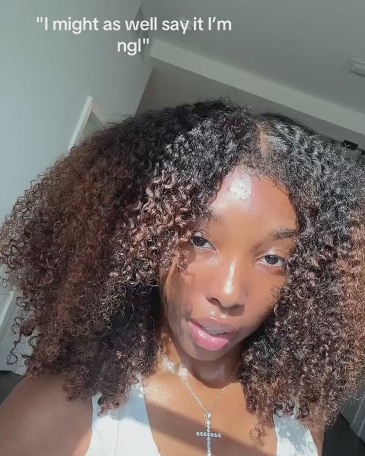 eullair Ombre Cholocate Brown Color Curly No Leave Out V Part Wig Soft Full Volume Human Hair Easy Natural Blend