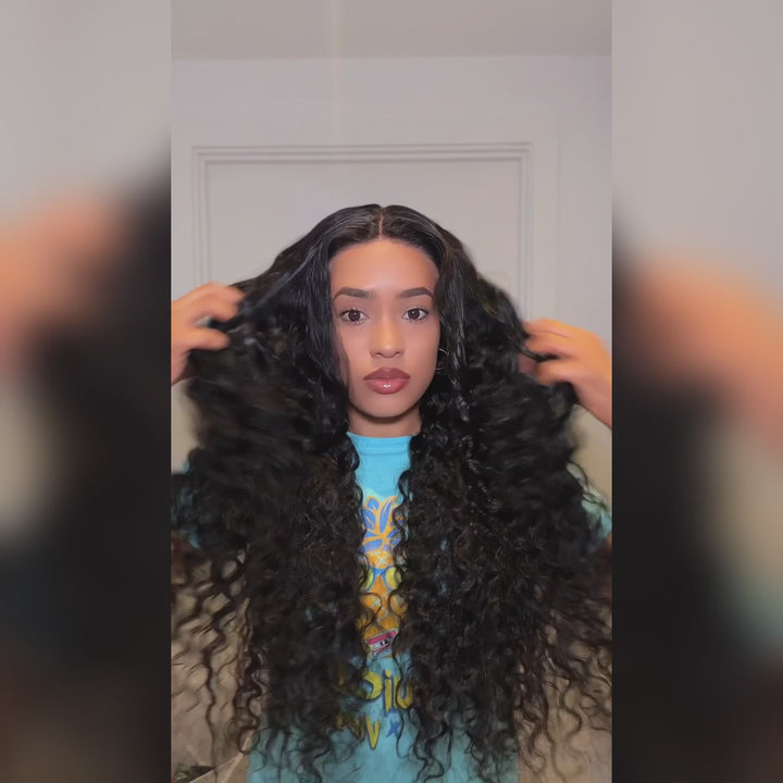 eullair Crimped Wigs Parting Max 9x6 Big Deep Wave Lace Front Human Hair Wigs Pre Cut Wear Go Glueless Wigs