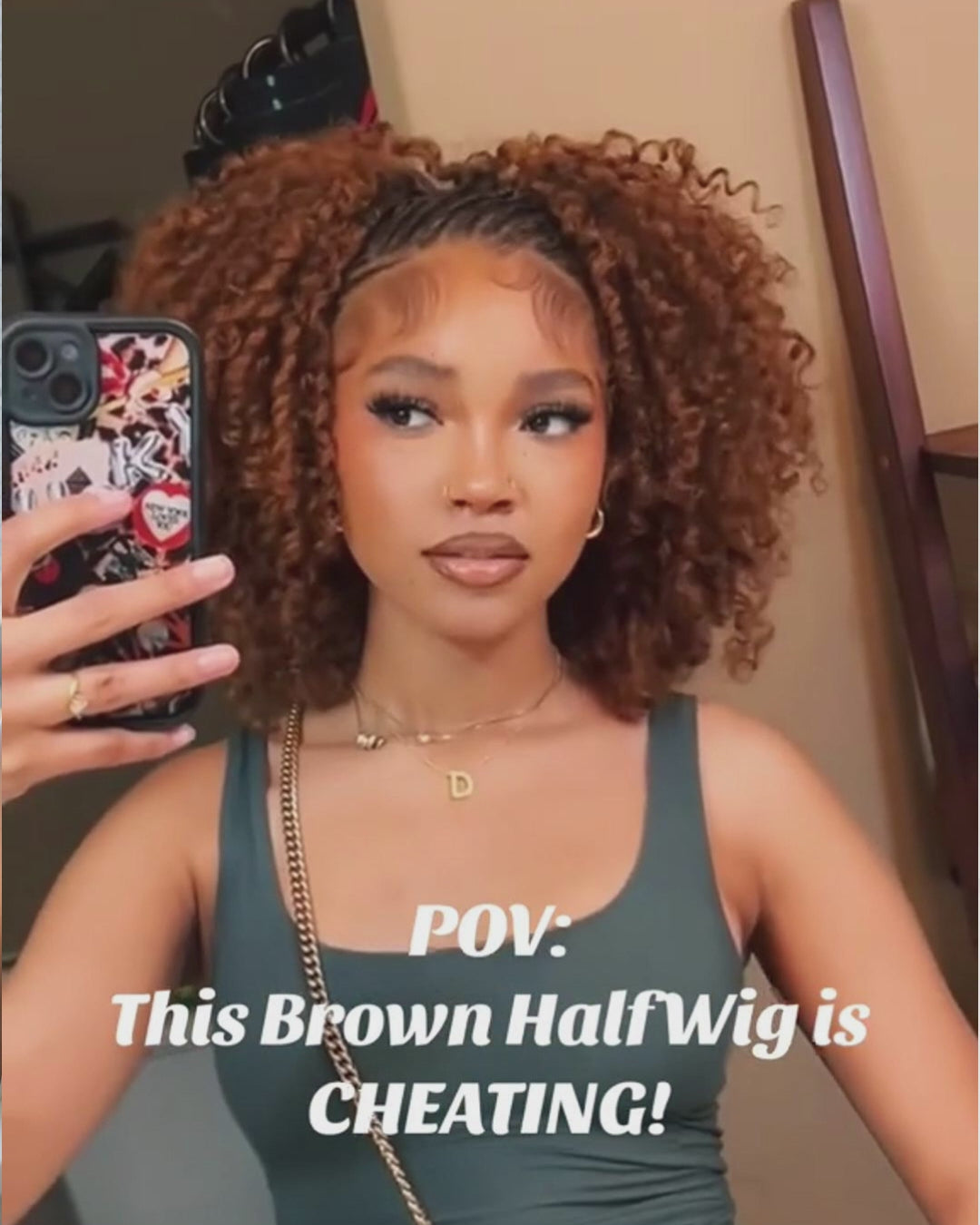 eullair 3 in 1 Half Wig Brown Coily & Curly Human Hair Versatile Natural Volume