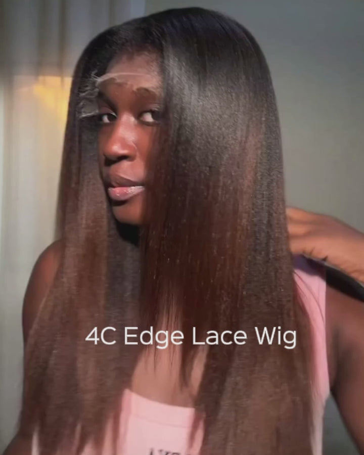 eullair 1B Ombre Brown 4C Edge Kinky Straight Lace Frontal & 360 Lace Wig Invisiable Lace Natural Hair Curly Hairline