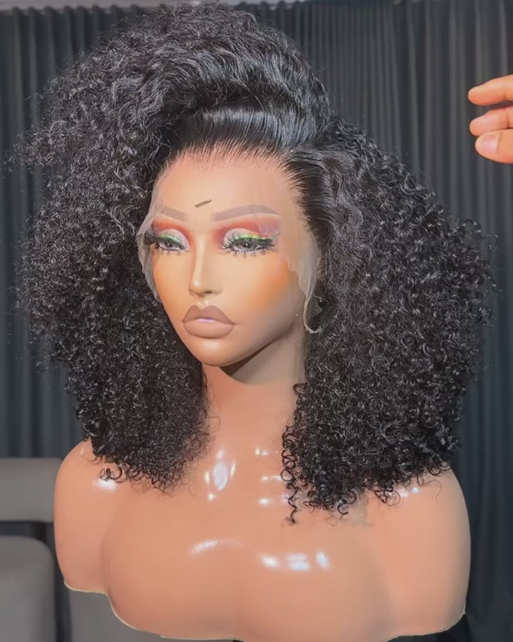 eullair Halfcast Curls 13x4 Full Frontal Wig 250% Density Afro Kinky Curly Human Hair Wig