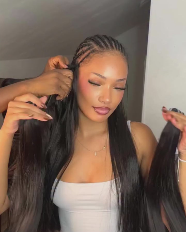 eullair Straight Raw Cambodian Hair Bundles Extensions 3/4 Pcs with 4x4 5x5 13x4 Closur/Frontal for Sew In Quick Weave Double Drawn Thick Ends Ultra-Flat Seamless Weft