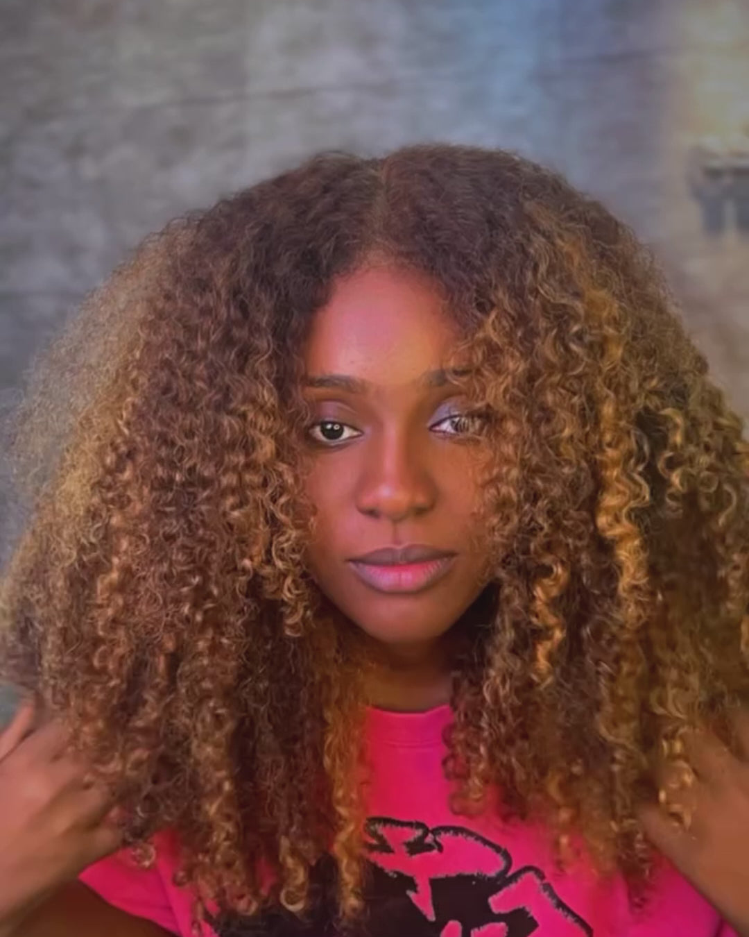 eullair 360 4C Edge Highlight Brown P4/27 4C Kinky Curly Hair Glueless Wigs Invisi-Strap Snug Fit & Pre-Plucked Natural Hairline