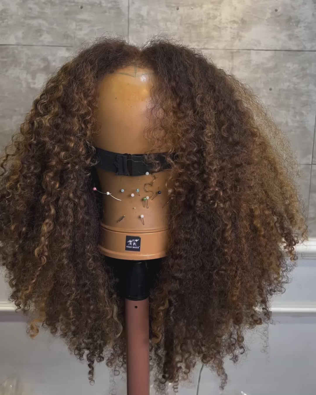 eullair 360 4C Edge Highlight Brown P4/27 4C Kinky Curly Hair Glueless Wigs Invisi-Strap Snug Fit & Pre-Plucked Natural Hairline