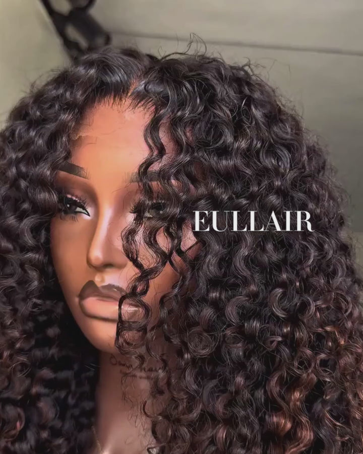 eullair Ombre T1B/#4 Chocolate Brown 13x4 Lace Wig Burmese Curly with Spril Ends Long and Bouncy Wigs250% Density