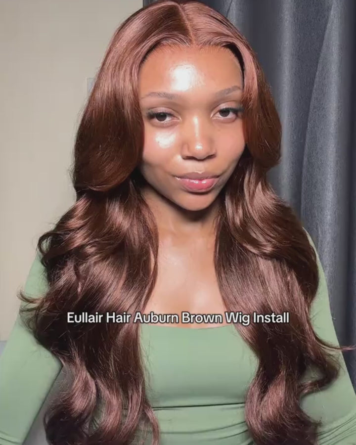 eullair Auburn Brown Color Wig Long Wavy 9x6 Deep Parting Glueless Wigs 250% Density