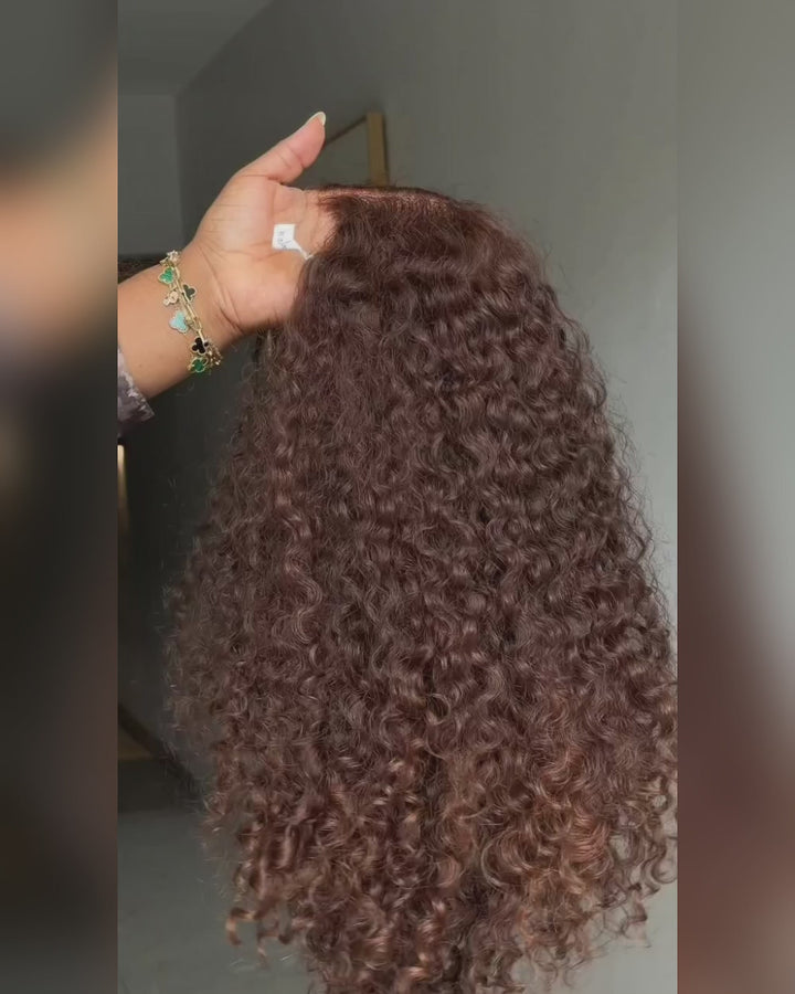 eullair Water Curly 4x6 Glueless Wig Custom Colored Brown Human Hair 250% Density