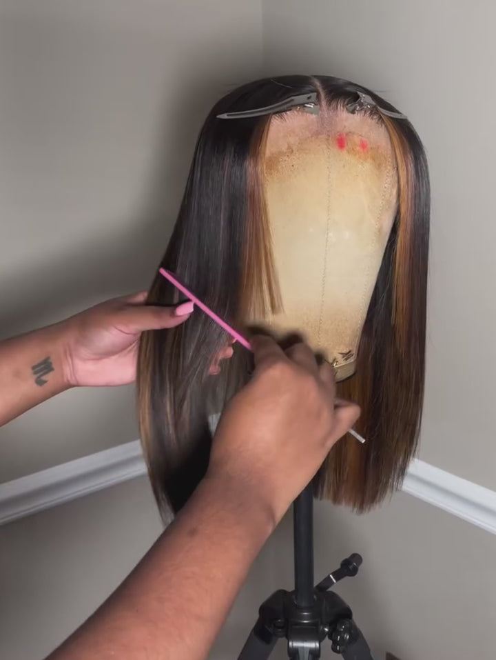 eullair Brown Highlight with Black Color 2x6 Bob Wig Soft Layered Cut Lace Frontal Glueless Wig