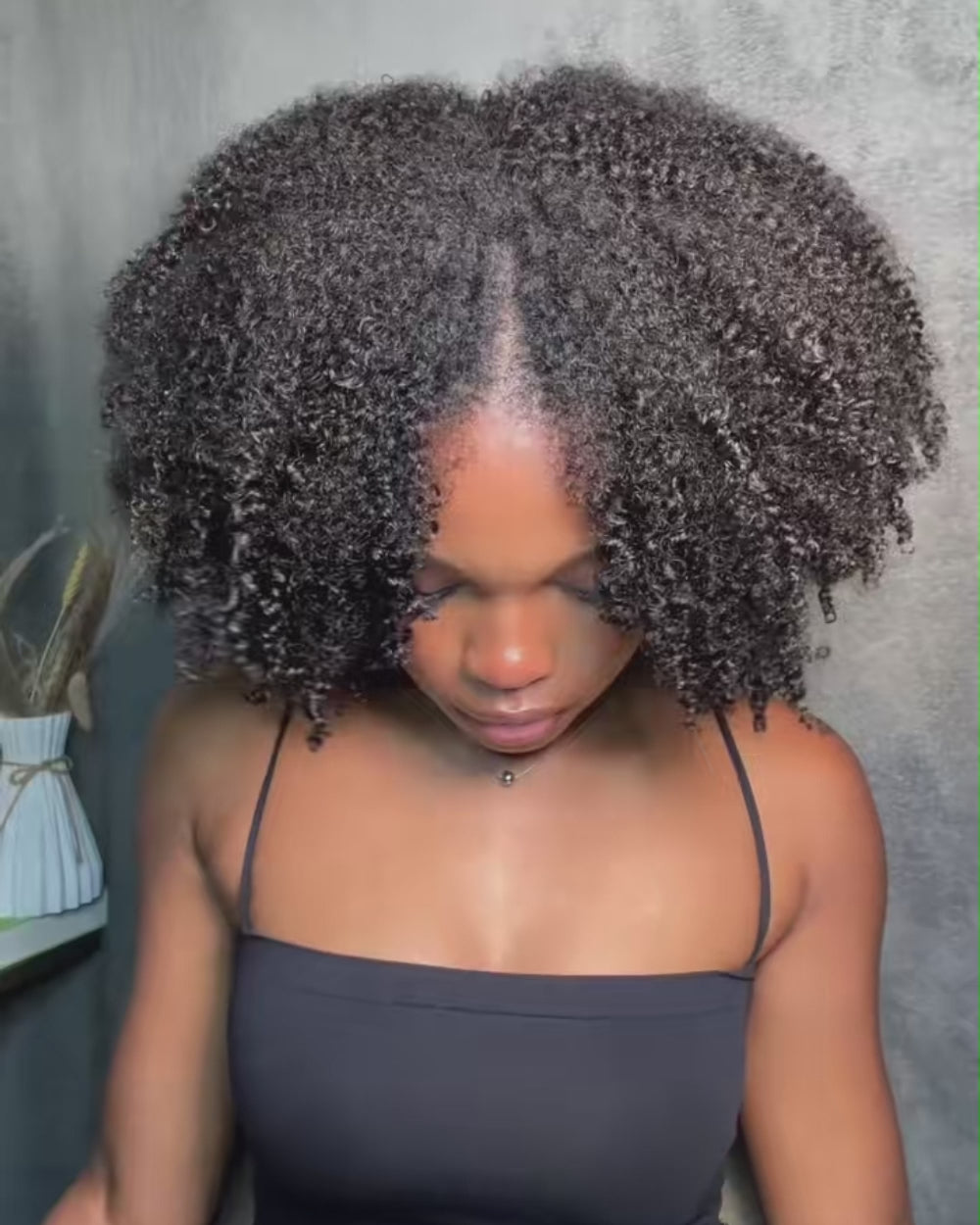 eullair 4B-4C Afro Kinky Curly No Leave Out No Gel V Part Wig With Elastic Drawstring Human Hair Wig Beginner Friendly