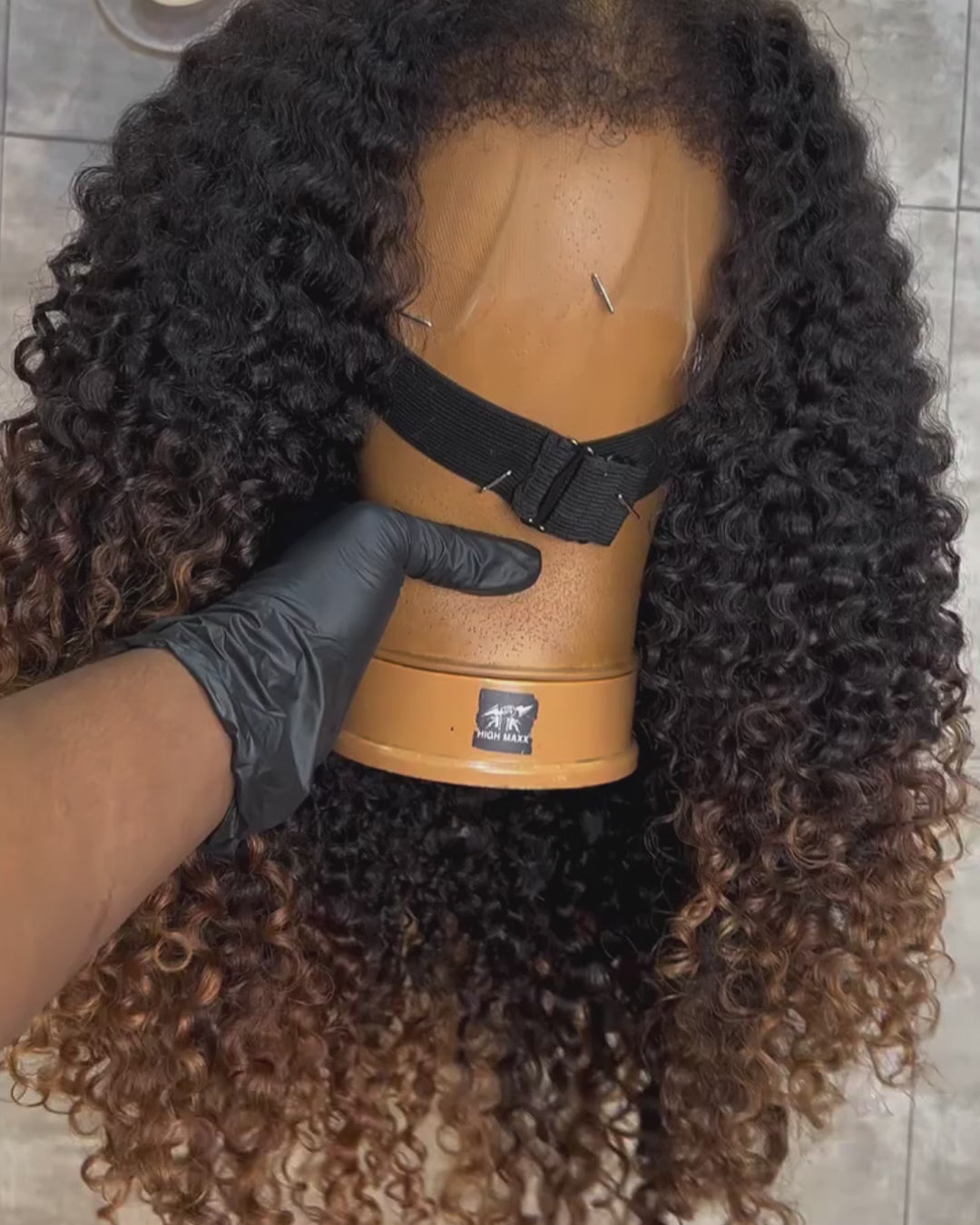 Eullair 360 Lace Wig - Ombre Brown 4C Kinky Curly Hair - Glueless Invisi-Strap Snug Fit & Pre-Plucked Natural Hairline