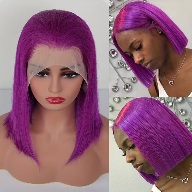 TikTok Short Colored BOB Flash Sale| eullair Red Blue Pink Green Yellow Lace Frontal Human Hair Bob Wigs For Melanin Girls