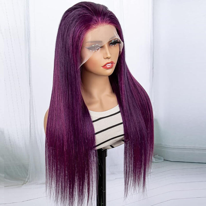 New! eullair Affordable Dark Purple Glueless Body Wave Lace Frontal Wig for Brown Skin Women