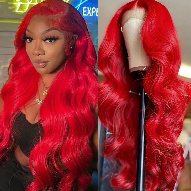 eullair Popular Nickiminaj Inspred Red Straight/Body/Deep Wave Human Hair Lace Frontal Wigs For Women Pre Plucked Hairline