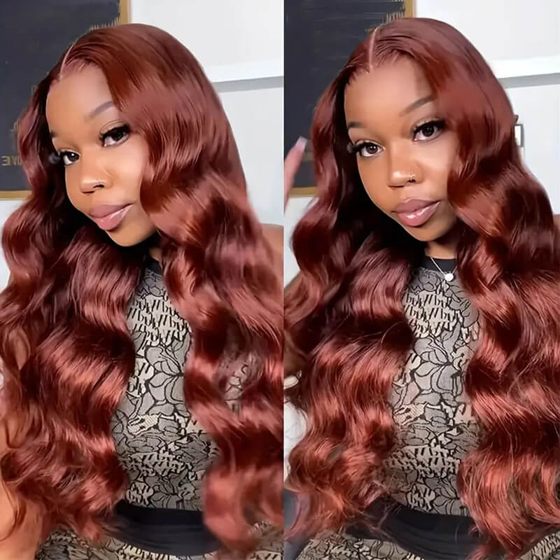 eullair #33 Color Reddish Brown 4x4 13x4 Lace Frontal Wig Pre-plucked Hairline For Women