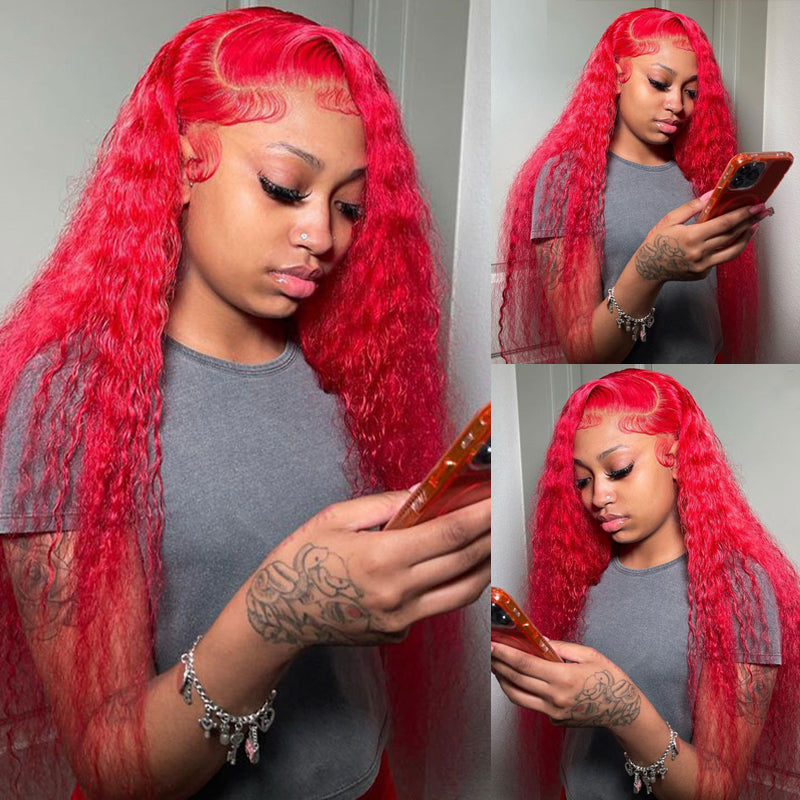 eullair Popular Nickiminaj Inspred Red Straight/Body/Deep Wave Human Hair Lace Frontal Wigs For Women Pre Plucked Hairline